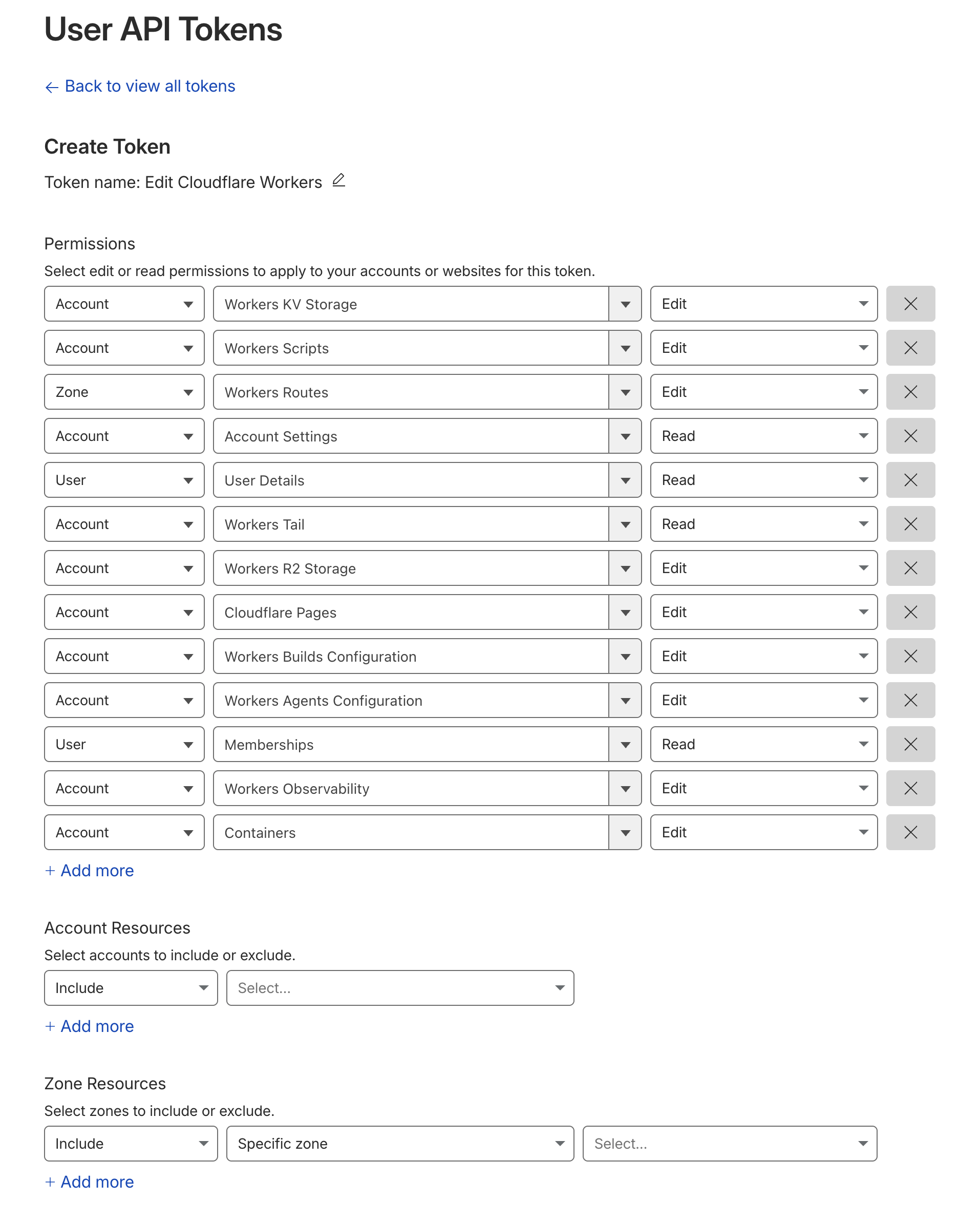 Cloudflare token permissions